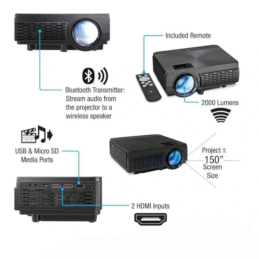 Gpx progector Black Projector with Blue Lens and screen included